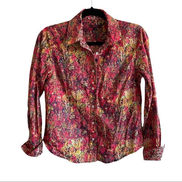 LIBERTY ART FABRICS Cotton Floral Print Button Down Shirt Blouse S - Picture 8 of 9